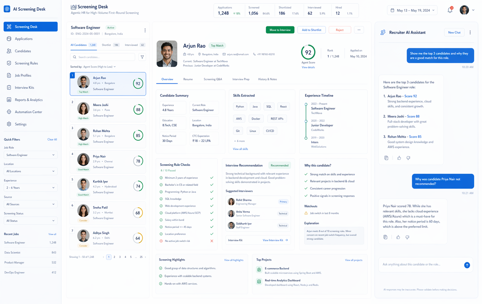 Agentic HR screening Q and A interface