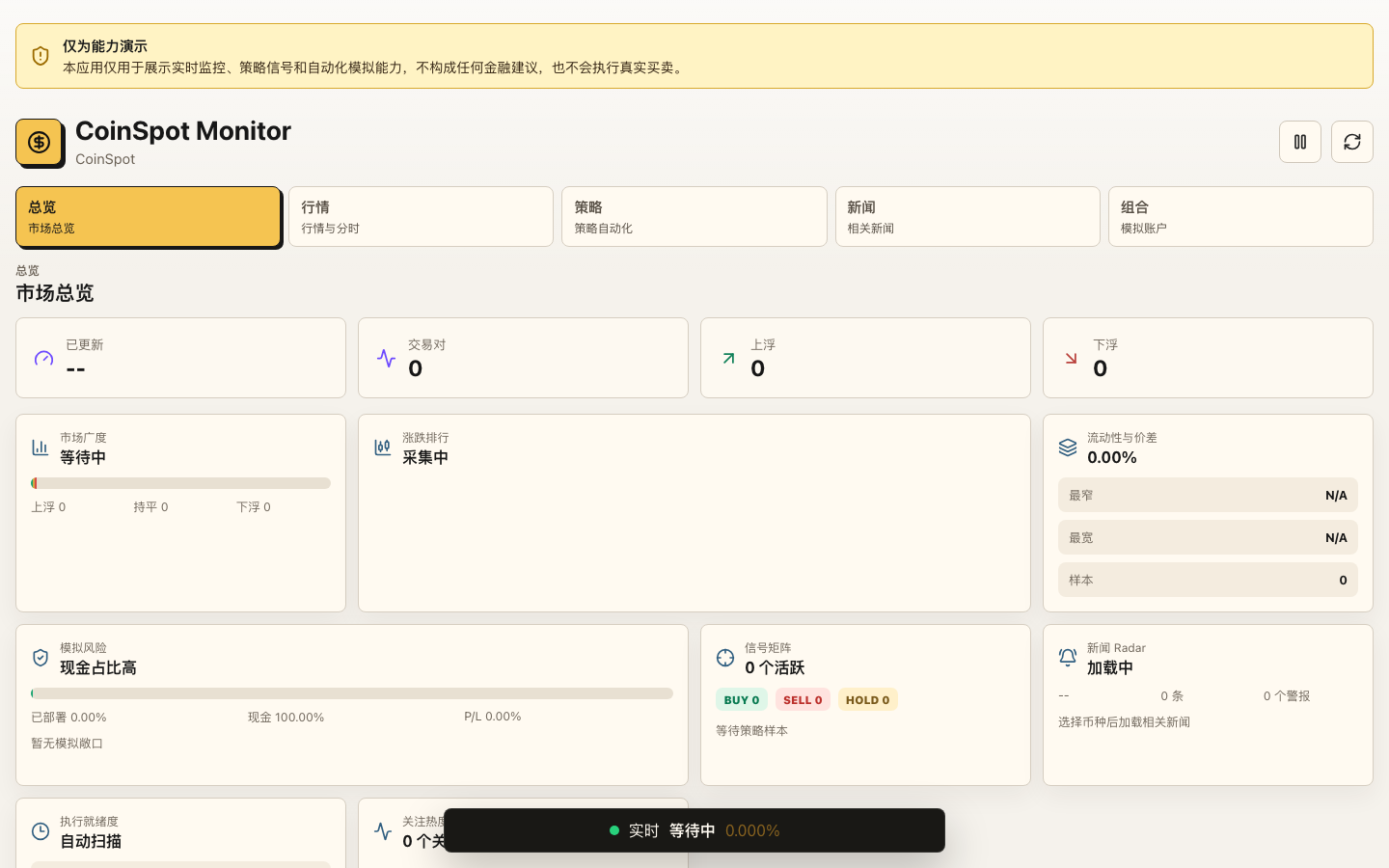 CoinSpot Monitor homepage screenshot